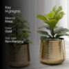 Auric Metal Gold Ribbed Planter - Set of 2