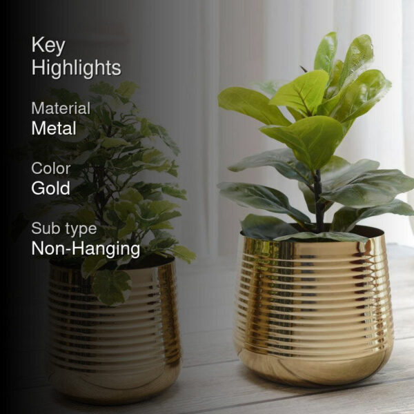 Auric Metal Gold Ribbed Planter - Set of 2 Auric Metal Gold Ribbed Planter - Set of 2