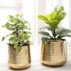 Auric Metal Gold Ribbed Planter - Set of 2