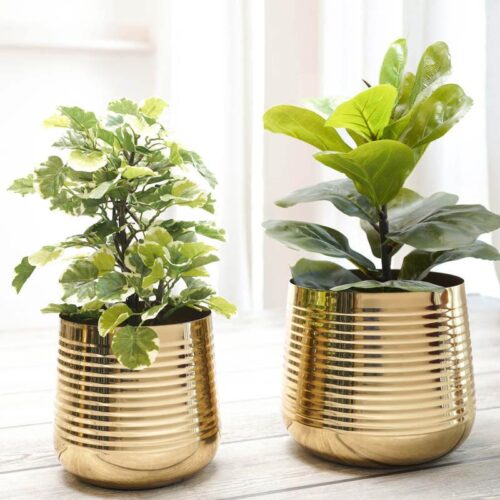 Auric Metal Gold Ribbed Planter - Set of 2