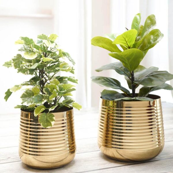 Auric Metal Gold Ribbed Planter - Set of 2 Auric Metal Gold Ribbed Planter - Set of 2