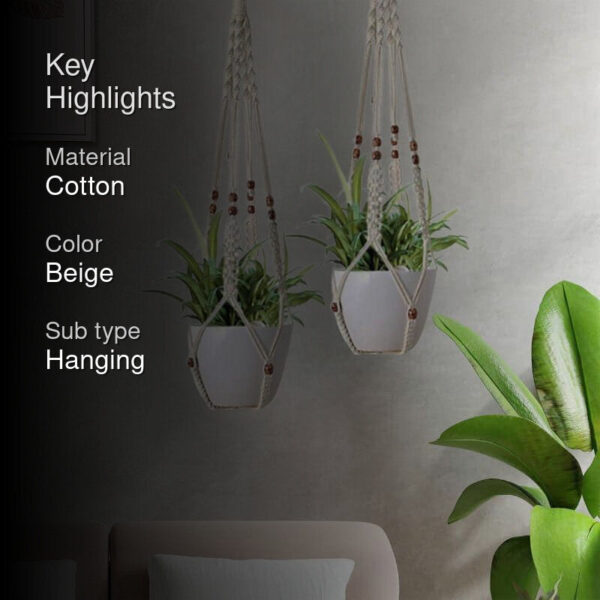 Beaded Macrame Plant Hanger - Set Of Two Beaded Macrame Plant Hanger - Set Of Two
