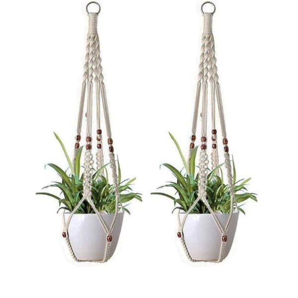 Beaded Macrame Plant Hanger - Set Of Two Beaded Macrame Plant Hanger - Set Of Two
