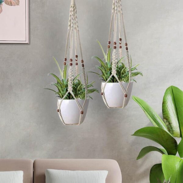 Beaded Macrame Plant Hanger - Set Of Two Beaded Macrame Plant Hanger - Set Of Two