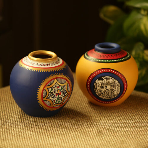 Combo Of Terracotta Handpainted Vases