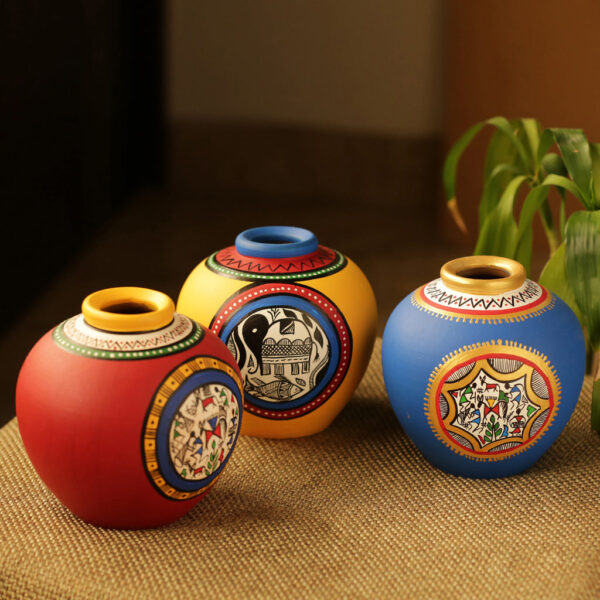 Combo Of Terracotta Handpainted Vases (Set Of 3)