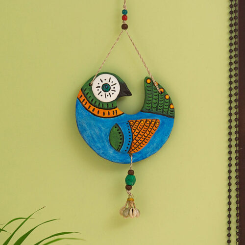 Curled Peacock' Handmade & Hand-painted Garden Decorative Wall Hanging In Terracotta