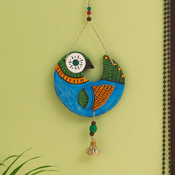 Curled Peacock' Handmade & Hand-painted Garden Decorative Wall Hanging In Terracotta