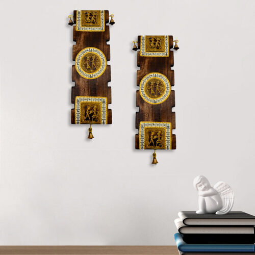 Dhokra & Warli Handpainted Wooden Wall Hanging Set Dhokra & Warli Handpainted Wooden Wall Hanging Set