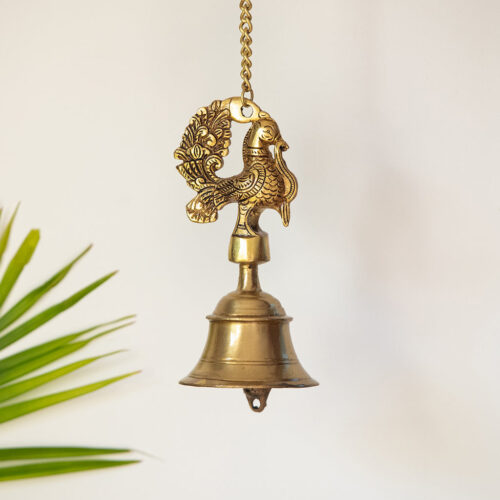 Elegant Peacock' Hand-Etched Decorative Hanging Bell In Brass (1.13 kg)