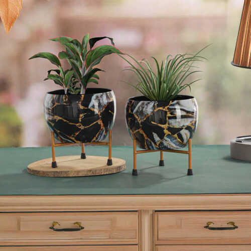 Enila Ethnic Handcrafted Planter With Stand - Four Piece Set