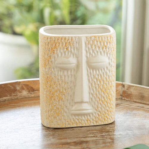 ExclusiveLane 'Silent Face' Decorative Ceramic Vase (20.8 Cm, Handglazed Studio Pottery)