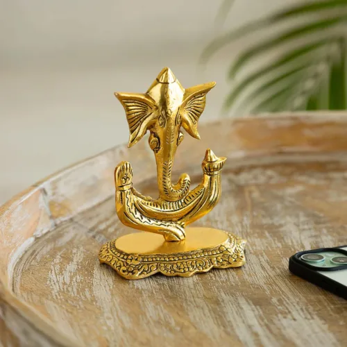 'Ganapati' Idol Showpiece Figurine (16.8 cm, Golden, Metal, Handcrafted)