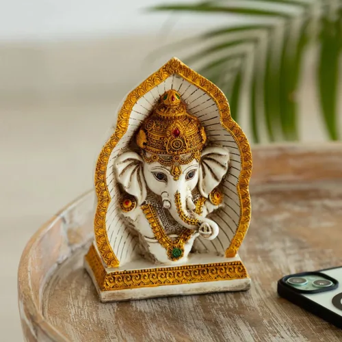 'Ganpati Head' Idol Decorative Showpiece Figurine (Resin, Handcrafted, 22.1 cm)