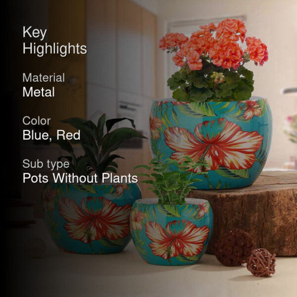 Hibiscus Handcrafted Planter - Set Of Three Hibiscus Handcrafted Planter - Set Of Three