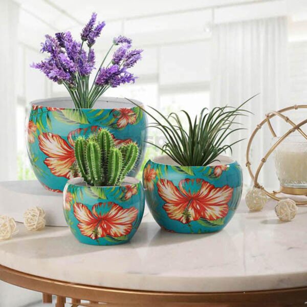Hibiscus Handcrafted Planter - Set Of Three Hibiscus Handcrafted Planter - Set Of Three