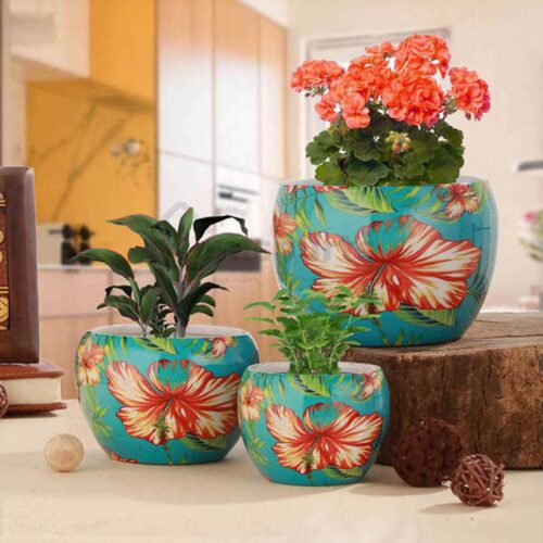 Hibiscus Handcrafted Planter - Set Of Three