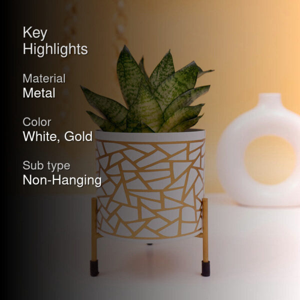 Kyari Geometric Trichome Metal Planter With Stand Kyari Geometric Trichome Metal Planter With Stand