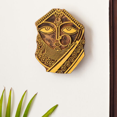 'Madhubani Bride' Hand Carved Block Wall Decor In Sheesham Wood