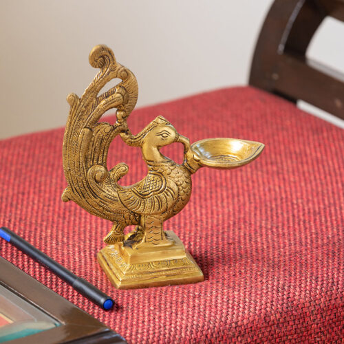 Marvellous Peacock' Hand-Etched Carved Diya In Brass (830 grams)