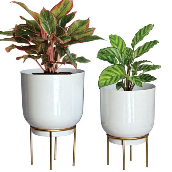 Mazor Metal Planter (White & Gold) - Set Of Two Mazor Metal Planter (White & Gold) - Set Of Two
