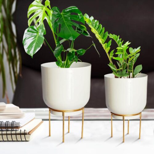 Mazor Metal Planter (White & Gold) - Set Of Two