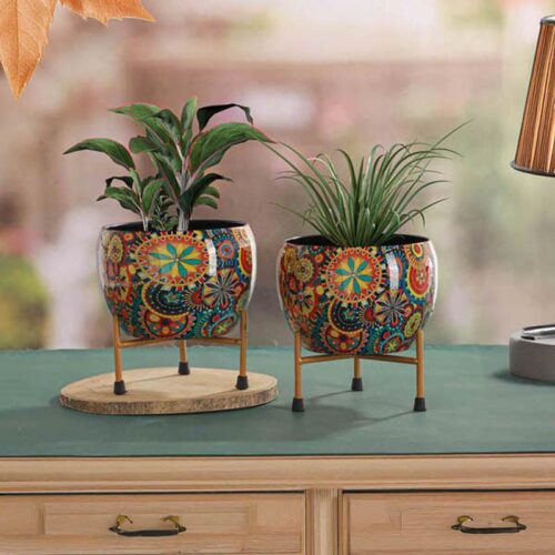 Mithuna Ethnic Handcrafted Planter With Stand - Four Piece Set