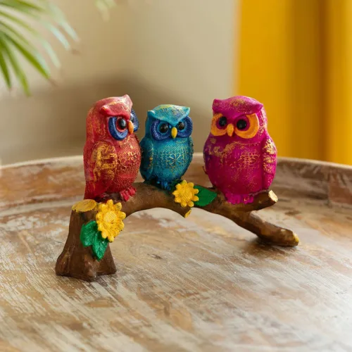 'Owl Buddies' Modern Decorative Showpiece Statue (Resin, Handcrafted, 21.6 cm)