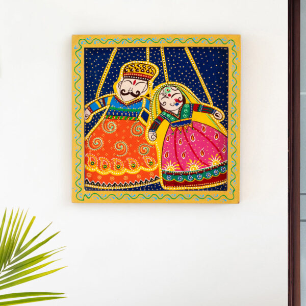 'Rajasthani Puppets' Hand-Painted Wall Decor Hanging In Recycled Wood (30.2 cm) 'Rajasthani Puppets' Hand-Painted Wall Decor Hanging In Recycled Wood (30.2 cm)