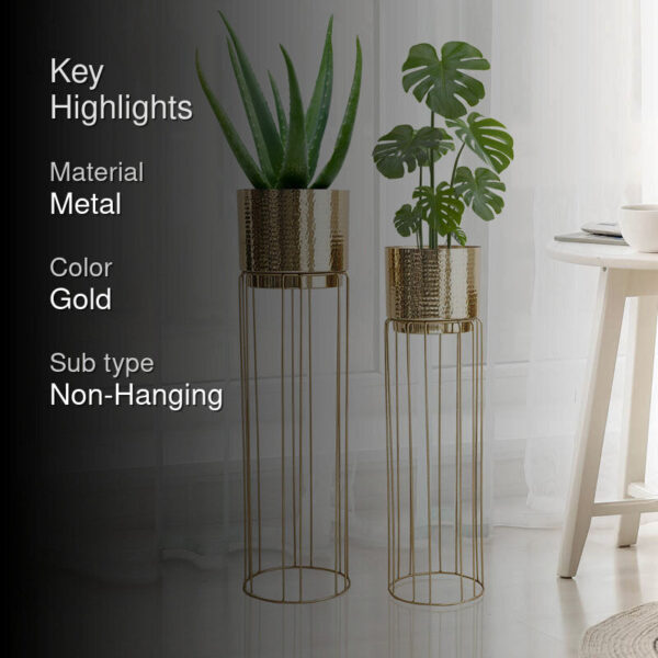 Regal Hammered Metal Planter With Tall Stand - Set Of 2 Regal Hammered Metal Planter With Tall Stand - Set Of 2