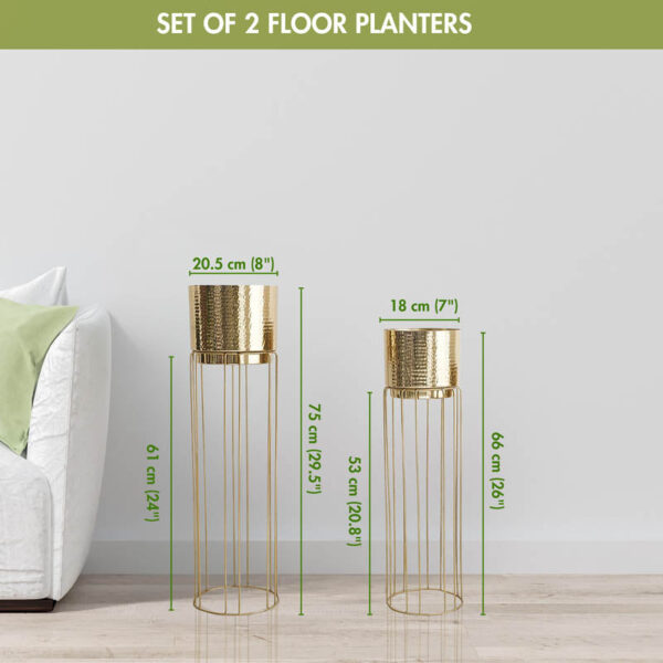 Regal Hammered Metal Planter With Tall Stand - Set Of 2 Regal Hammered Metal Planter With Tall Stand - Set Of 2