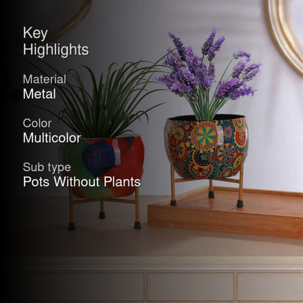 Royale Ethnic Handcrafted Planter With Stand - Four Piece Set Royale Ethnic Handcrafted Planter With Stand - Four Piece Set