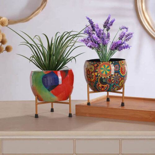 Royale Ethnic Handcrafted Planter With Stand - Four Piece Set