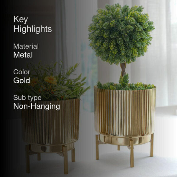 Royale Golden Metal Fluted Planter - Set Of Two Royale Golden Metal Fluted Planter - Set Of Two
