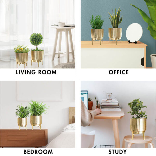 Royale Golden Metal Fluted Planter - Set Of Two Royale Golden Metal Fluted Planter - Set Of Two