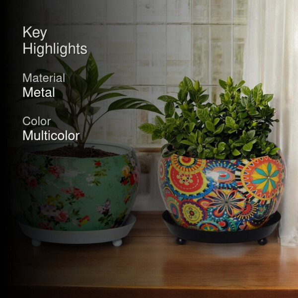 Rustic Fusion Planter With Plate - Set Of Two Rustic Fusion Planter With Plate - Set Of Two