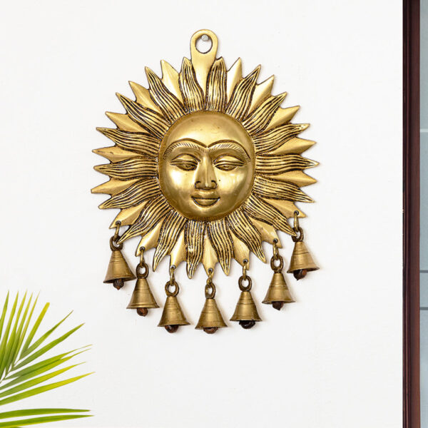 'Sun Lord' Wall Decor Brass Wall Hanging (Hand-Etched, 22.9 cm, 1.06 kg)