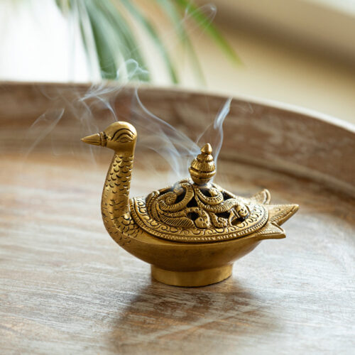 'Swan' Dhoop Dani Handcarved Brass Incense Burner (Hand-Etched, 10.9 cm, 600 grams)