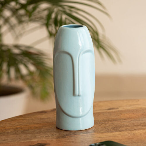 'Tribal Folk Face' Decorative Ceramic Vase (Handglazed, 26.4 cm)