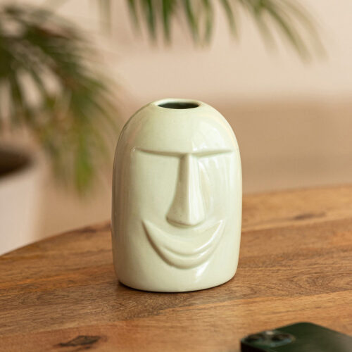 'Tribal Smiling Face' Decorative Ceramic Vase (Handglazed, 13.5 cm)