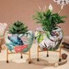 Tropical Tweet Handcrafted Planter With Stand - Four Piece Set