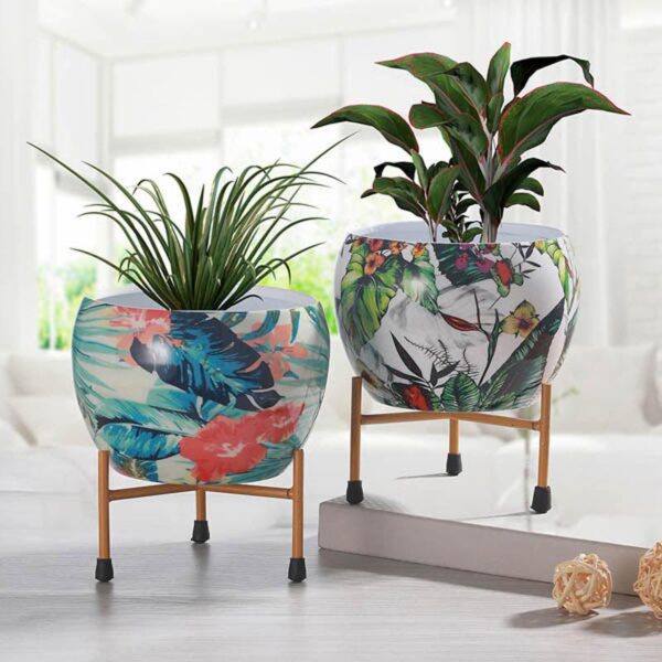 Tropical Tweet Handcrafted Planter With Stand - Four Piece Set Tropical Tweet Handcrafted Planter With Stand - Four Piece Set
