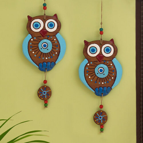 Wise Owls' Handmade & Hand-painted Garden Decorative Wall Hanging In Terracotta (Set of 2)