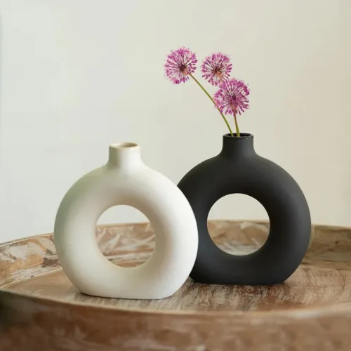 'Yin-Yang' Decorative Ceramic Vases (Set of 2, 16.5 cm, Handglazed Studio Pottery)