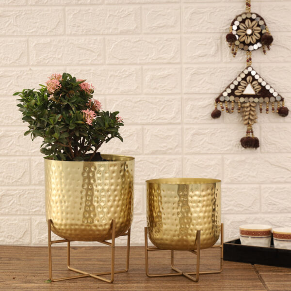 Zeren Olive Hammered Planter (Gold) - Set Of Two Zeren Olive Hammered Planter (Gold) - Set Of Two
