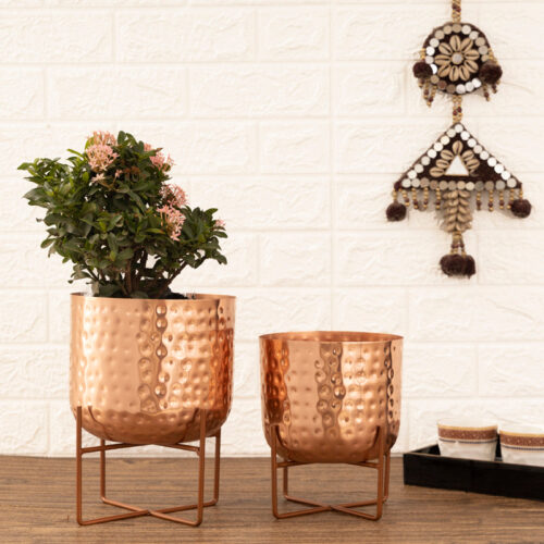 Zeren Olive Hammered Planter (Rose Gold) - Set Of Two