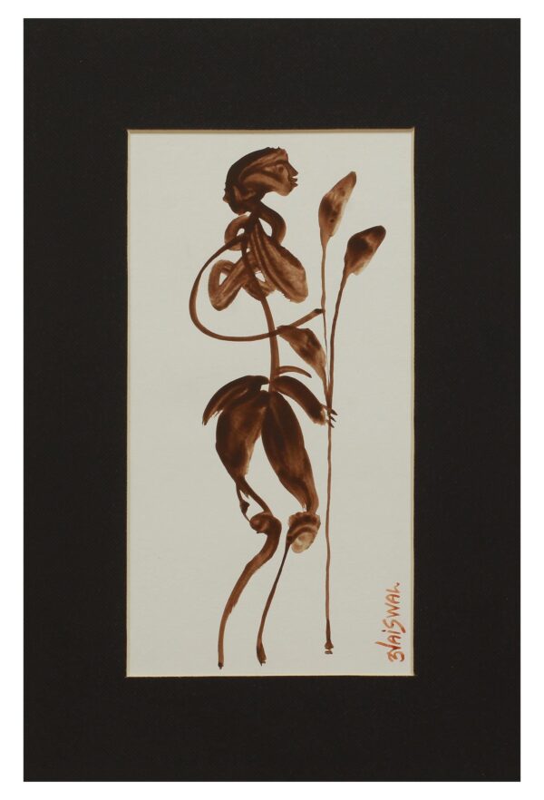 4 x 7.5 Inch Portrait of a Woman in Brown on White, 'Hope'