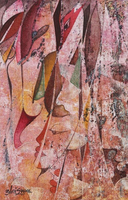 Abstract Acrylic Painting from India, 'Go with the Flow I' Abstract Acrylic Painting from India, 'Go with the Flow I'