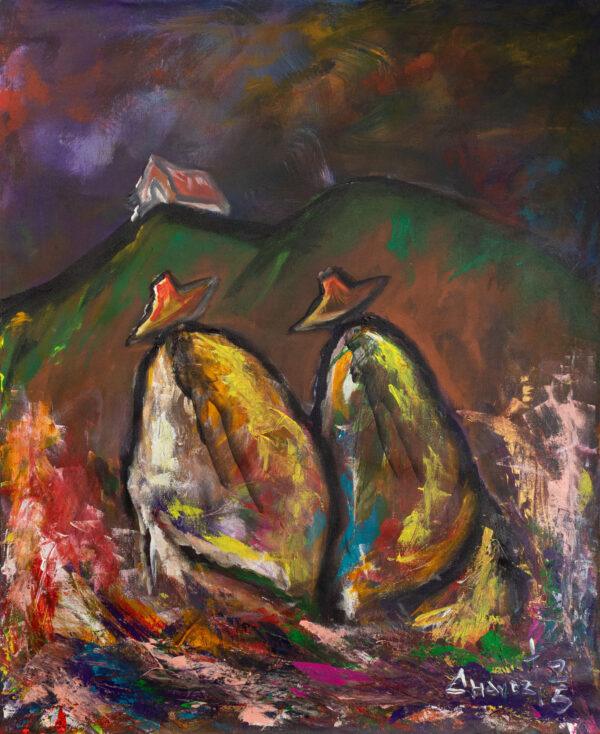 Abstract Expressionist Andes-Themed Acrylic Painting, 'Guardians of the Cajamarcan...'