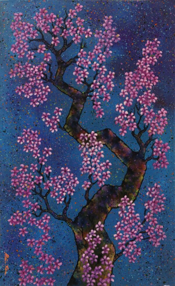 Acrylic Blossoming Tree Painting on Canvas, 'Giving the Best'